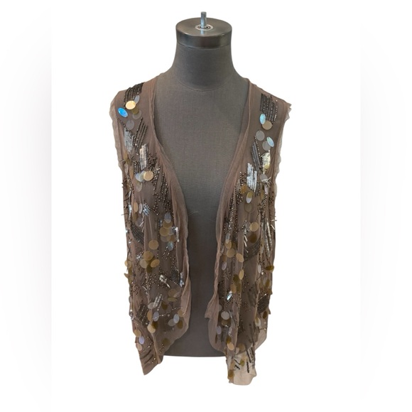 Chico's Jackets & Blazers - Chico's Embellished Mesh Vest Taupe Sequin Beaded Size M